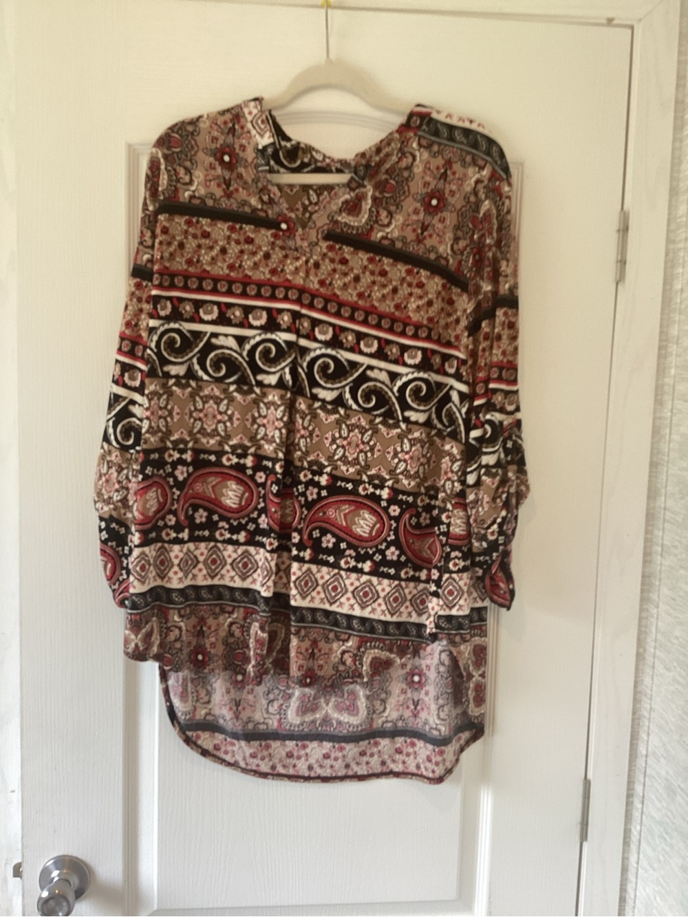 Cato Paisley & Geometric Print Tunic in Beige, Red, Black 18/20W EUC